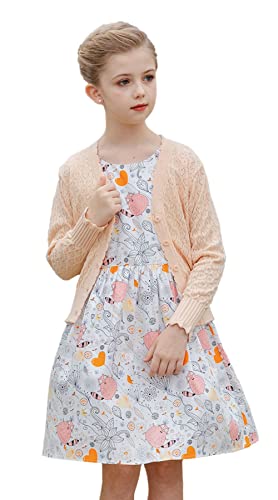 SMILING PINKER Mädchen Strickjacke Kinder Langarm Festlich Bolero Jacke Pointelle Baumwolle Schulterjacke für Kleid 86-164(Beige,10-12 Jahre) von SMILING PINKER