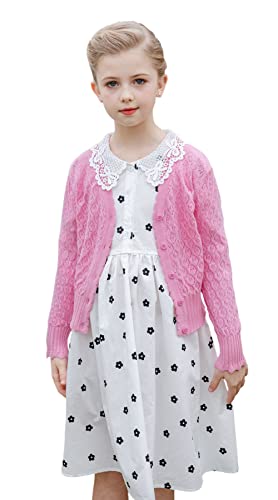 SMILING PINKER Mädchen Strickjacke Kinder Langarm Festlich Bolero Jacke Pointelle Baumwolle Schulterjacke für Kleid 86-164(Rosa,12-14 Jahre) von SMILING PINKER