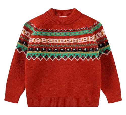 SMILING PINKER Mädchen Weihnachtspullover Rentier Warme Strickpullover Kinder Pulli(Rote Fair Isle,6 Jahre) von SMILING PINKER