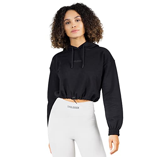 SMILODOX Damen Crop Hoodie Abby | Regular Fit Cropped Pullover mit Kapuze | Bauchfreie Crop-Top Optik | 100% Baumwolle von SMILODOX