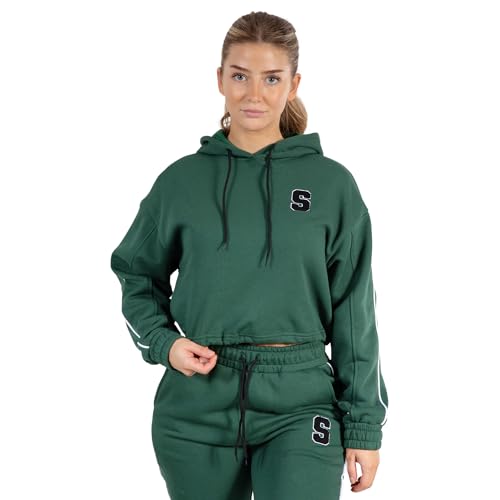 SMILODOX Damen Crop Hoodie Rylanda - Regular fit Langarm Oberteil mit Kapuze, Größe:S, Color:Grün von SMILODOX