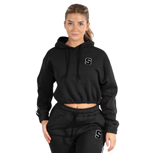 SMILODOX Damen Crop Hoodie Rylanda - Regular fit Langarm Oberteil mit Kapuze, Größe:S, Color:Schwarz von SMILODOX