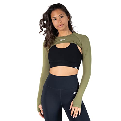 SMILODOX Damen Crop Longsleeve Tarra - Shaped Fit Langarm Oberteil mit Rundhals, Größe:XS, Color:Olive von SMILODOX