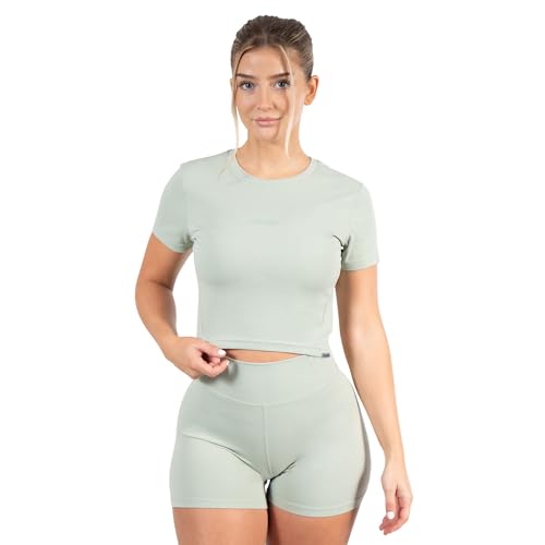 SMILODOX Damen Crop T-Shirt Advance Pro - Regular Fit Kurzarm Oberteil mit Rundhals, Größe:L, Color:Grün von SMILODOX