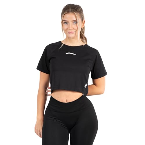 SMILODOX Damen Crop T-Shirt Althea - Regular Fit Kurz Arm Oberteil mit Rundhals, Größe:M, Color:Schwarz von SMILODOX