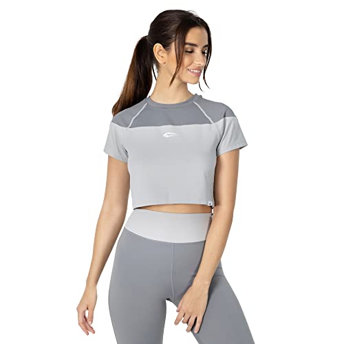 SMILODOX Damen Crop T-Shirt Chanda - Shaped fit Kurzarm Oberteil mit Rundhals, Größe:XS, Color:Grau von SMILODOX