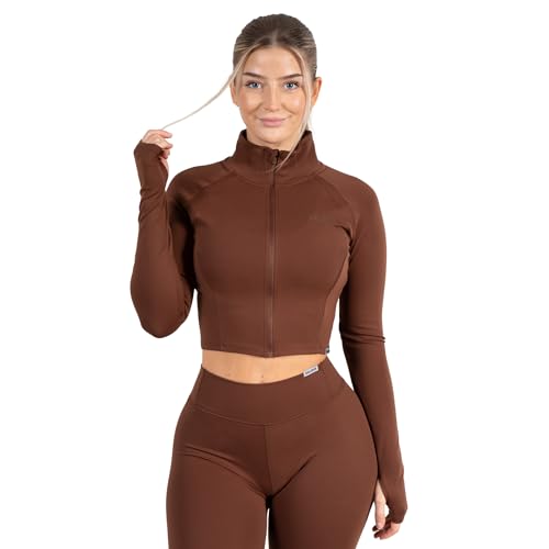 SMILODOX Damen Crop Trainingsjacke Advance Pro - Perfekt geeignet für Sport, Gym, Laufen und Freizeit, Größe:M, Color:Braun von SMILODOX