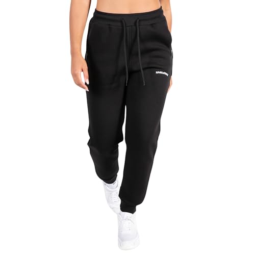 SMILODOX Damen Jogginghose Dana - Lange Hose im Slim fit mit hohem Bund und Tunnelzug, Größe:M, Color:Schwarz von SMILODOX