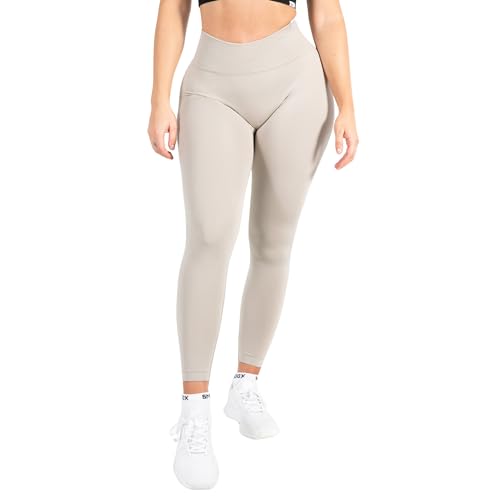 SMILODOX Leggings Damen Amaze Pro mit Scrunch, Butt Lift Sporthose High Waist V-Shape Trainingshose Seamless Blickdicht Yogahose Für Sport Fitness Alltag, Größe:L, Color:Khaki von SMILODOX