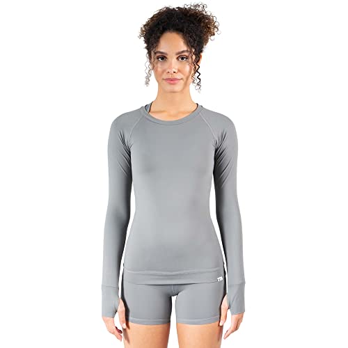 SMILODOX Damen Longsleeve Lorie - Shaped Fit Langarm Oberteil mit Rundhals, Größe:L, Color:Dunkelgrau von SMILODOX