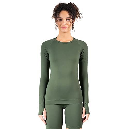 SMILODOX Damen Longsleeve Lorie - Shaped Fit Langarm Oberteil mit Rundhals, Größe:L, Color:Olive von SMILODOX