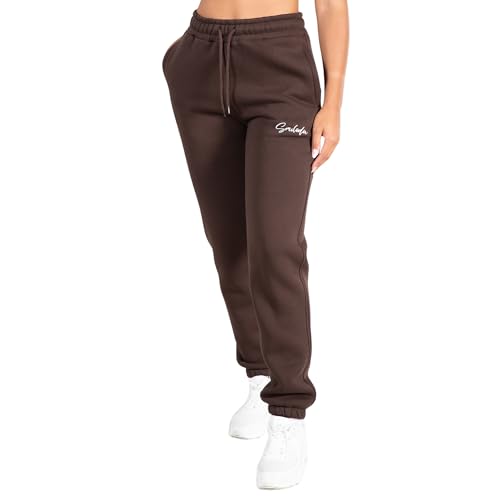 SMILODOX Damen Oversize Fit Jogginghose Eleen - Tiefe Eingrifftaschen mit Reißverschluss, weiches Material für Freizeit aktivitäten, Größe:S, Color:Braun von SMILODOX