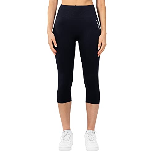 SMILODOX Damen Seamless Capri Leggings Janina - 3/4 Hose im Stretch fit mit high Waist Bund, Größe:XS, Color:Dunkelblau von SMILODOX