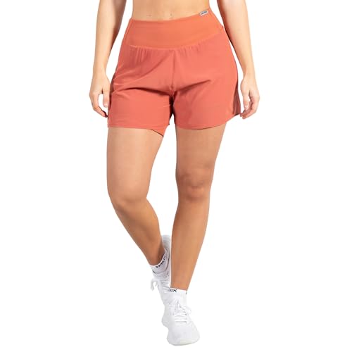 SMILODOX Damen Shorts Advance Pro 2in1 - Kurze Hose im Shapes Fit mit hohem Bund, Größe:L, Color:Terakotta von SMILODOX