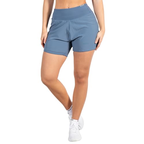 SMILODOX Damen Shorts Advance Pro 2in1 - Kurze Hose im Shapes Fit mit hohem Bund, Größe:M, Color:Blau von SMILODOX