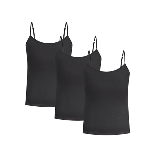 SMILODOX Damen Spaghetti Top 3er Set - Spaghehtti Top im Slim fit Set Damen Unterhemden Marken Tank Top Gute Passform, Größe:L, Color:Schwarz von SMILODOX