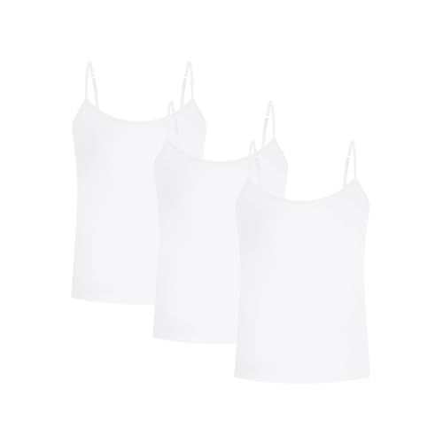 SMILODOX Damen Spaghetti Top 3er Set - Spaghehtti Top im Slim fit Set Damen Unterhemden Marken Tank Top Gute Passform, Größe:L, Color:Weiß von SMILODOX