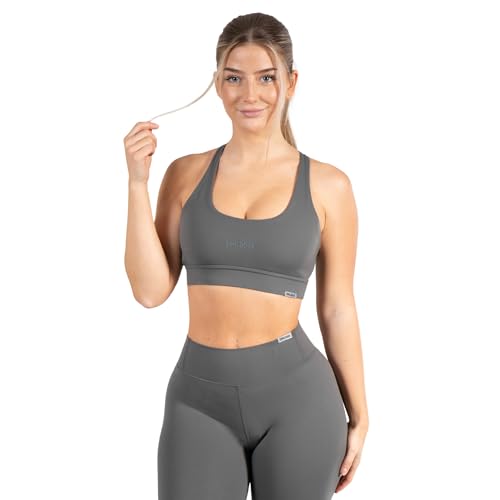 SMILODOX Damen Sport BH Advance Pro - Shaped Fit ärmelloses Oberteil mit Rundhals, Größe:L, Color:Dunkelgrau von SMILODOX