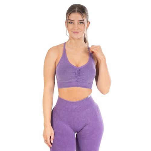 SMILODOX Damen Sport BH Batik Scrunch geeignet für Gym, Fittness, Laufen, Größe:M, Color:Lila von SMILODOX