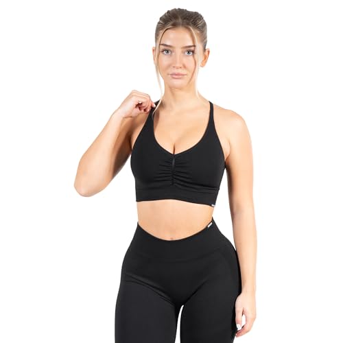 SMILODOX Damen Sport BH Hailey Scrunch geeignet für Gym, Fittness, Laufen, Größe:M, Color:Schwarz von SMILODOX