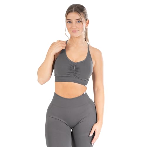 SMILODOX Damen Sport BH Solid Scrunch geeignet für Gym, Fittness, Laufen, Größe:M, Color:Anthrazit von SMILODOX