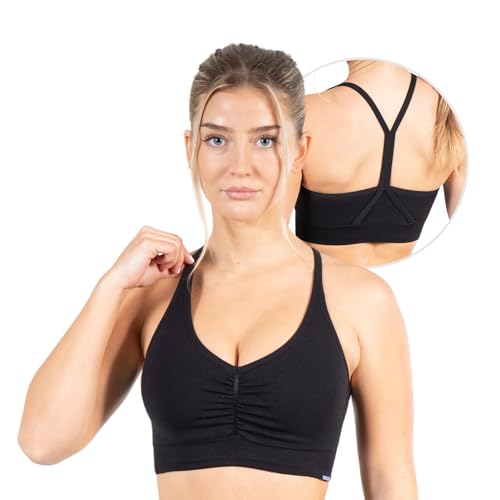 SMILODOX Sport BH Damen Solid Scrunch, Ohne Bügel, Shaped Fit Yoga Bra, V-Ausschnitt, Herausnehmbare Cups, Blickdichter Push Up BH, Verstellbare Träger, Ideal für Gym, Fitness, Laufen & Training von SMILODOX