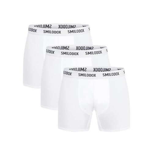 SMILODOX Herren Boxershorts 3er Set - Shaped Fit Unterhosen Männer mit Normalem Bund, Elastisch & Atmungsaktiv, Modalfasern, Mittellang, Logo Waistband - Männer Unterwäsche von SMILODOX