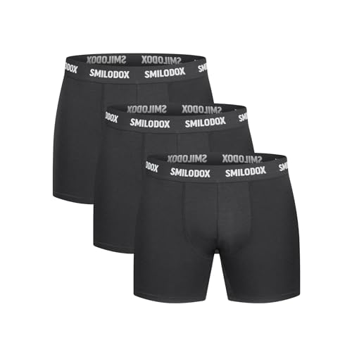 SMILODOX Herren Boxershorts 3er Set - Unterhosen im Shaped fit mit normalem Bund Set Herren Unterhosen Marken Herrenunterhose Herren-Boxershorts Gute Passform, Größe:M, Color:Black von SMILODOX