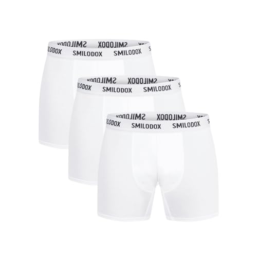 SMILODOX Herren Boxershorts 3er Set - Unterhosen im Shaped fit mit normalem Bund Set Herren Unterhosen Marken Herrenunterhose Herren-Boxershorts Gute Passform, Größe:XL, Color:White von SMILODOX