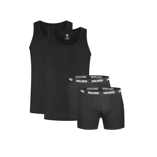 SMILODOX Herren Boxershorts & Unterhemden 2er Set - Gute Passform, sehr Gemütlich, weiches Material, Größe:XL, Color:Schwarz von SMILODOX