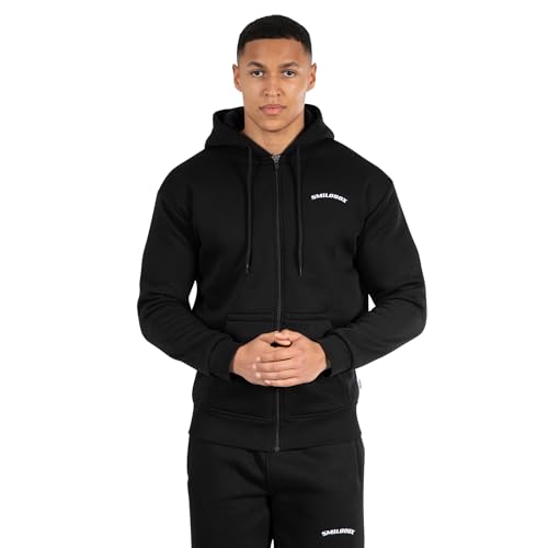 SMILODOX Zip Hoodie Malcolm - Herren Regular Fit Sweatjacke mit hochwertigem Stick Logo, Weicher Baumwolle-Polyester-Mix, Ideal für Sport & Freizeit, Größe:L, Color:Schwarz von SMILODOX