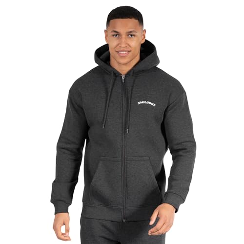 SMILODOX Zip Hoodie Malcolm - Herren Regular Fit Sweatjacke mit hochwertigem Stick Logo, Weicher Baumwolle-Polyester-Mix, Ideal für Sport & Freizeit, Größe:S, Color:Anthrazit Melange von SMILODOX