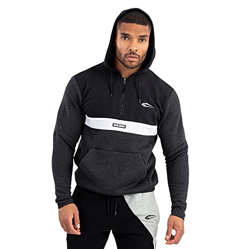 SMILODOX Herren Half Zip Hoodie Brock - Regular fit Langarm Oberteil mit Kapuze und Reißverschluss, Größe:S, Color:Anthrazit/Schwarz von SMILODOX