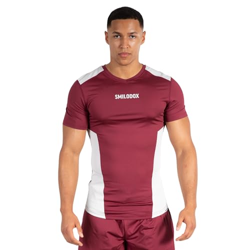 SMILODOX Herren Slim Fit T-Shirt Maison Mesh - Slim fit Kurzarm Oberteil mit Rundhals, Größe:S, Color:Bordeaux von SMILODOX