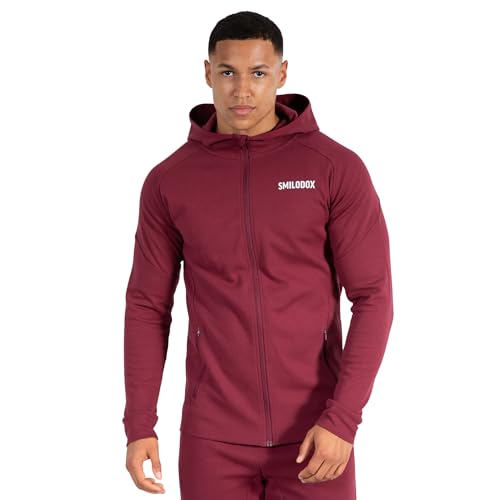 SMILODOX Herren Slim Fit Zip Hoodie Maison - Slim Fit Langarm mit Kapuze, Größe:M, Color:Bordeaux von SMILODOX