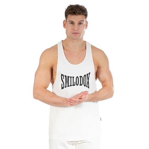 SMILODOX Tank Top Stringer Classic Pro für Herren, Regular Fit, ärmelloses Workout-Shirt für Gym, Fitness & Bodybuilding, Größe:L, Color:Creme von SMILODOX