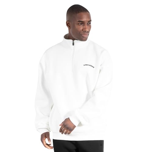 SMILODOX Herren Sweatshirt Half Zip Gatlin - Oversize Fit Langarm Oberteil mit Stehkragen und Half Zip, Größe:S, Color:Creme von SMILODOX