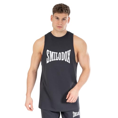 SMILODOX Herren Tank Top Classic Pro - Oversize Fit ärmelloses Oberteil mit Rundhals, Größe:L, Color:Anthrazit von SMILODOX