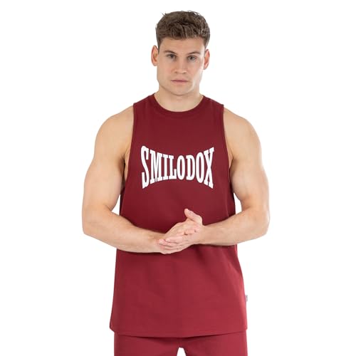 SMILODOX Herren Tank Top Classic Pro - Oversize Fit ärmelloses Oberteil mit Rundhals, Größe:L, Color:Bordeaux von SMILODOX