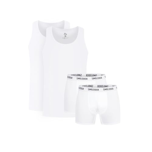 SMILODOX Herren Unterhemd & Boxershorts 2er und 3er Set - Atmungsaktives Langes Unterhemd zum Einstecken, Mittellange Boxershorts, Hautfreundliche Unterhosen Tank Top, Größe:3XL, Color:Weiß SMILODOX Herren Unterhemd & Boxershorts 2er und 3er Set - Atmungsaktives Langes Unterhemd zum Einstecken, Mittellange Boxershorts, Hautfreundliche Unterhosen Tank Top, Größe:3XL, Color:Weiß von SMILODOX
