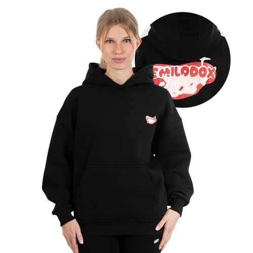 SMILODOX Hoodie Damen Riva, Oversize Fit Pullover mit großer Kapuze und Herz Print, bequemes Sweatshirt, weicher Flauschiger Stoff Kapuzenpullover, Idealer Sweater für Freizeit und Sport von SMILODOX