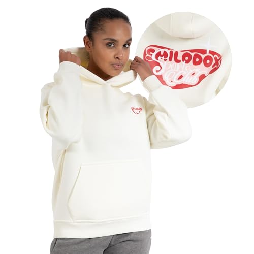 SMILODOX Hoodie Damen Riva, Oversize Fit Pullover mit großer Kapuze und Herz Print, bequemes Sweatshirt, weicher Flauschiger Stoff Kapuzenpullover, Idealer Sweater für Freizeit und Sport von SMILODOX