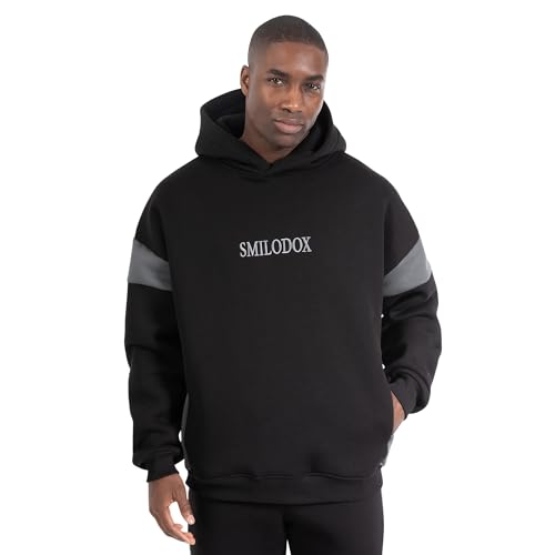 SMILODOX Hoodie Herren Jayden, Oversized Sweatshirt, Langarm Pullover Hoody - Weicher Kapuzenpullover - Bequem und Vielseitig für Sport, Streetstyle und Alltag, Größe:L, Color:Schwarz von SMILODOX