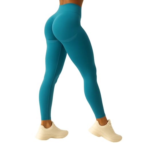 SMILODOX Leggings Damen Slayton Scrunch, Seamless Push-Up Sporthose High Waist V-Shape Bund Sportleggings Invisible Scrunch Blickdicht Yogahose für Fitness Gym Yoga & Alltag, Größe:XS, Color:Petrol von SMILODOX
