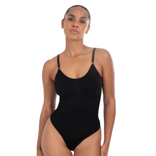 SMILODOX Shapewear Damen Nysa, Bauchweg Bodysuit, Formender Formbody für Frauen, atmungsaktives Materialien mit Verstellbarer Trägern, Stringbody mit schönem Rückenausschnitt, Eleganter V-Ausschnitt von SMILODOX