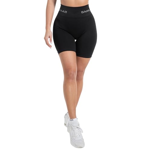 SMILODOX Shorts Damen Scrunch Azura - Seamless Radlerhose - High Waist Blickdichte Po Push Up Kurze Hose, Perfekte Länge für den Sommer, Größe:L, Color:Schwarz von SMILODOX
