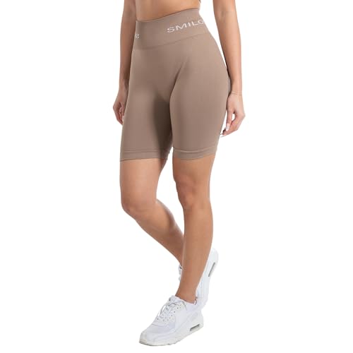SMILODOX Shorts Damen Scrunch Azura - Seamless Radlerhose - High Waist Blickdichte Po Push Up Kurze Hose, Perfekte Länge für den Sommer, Größe:XL, Color:Hellbraun von SMILODOX