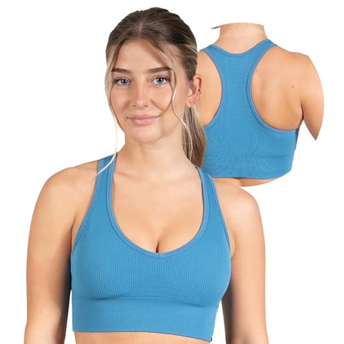 SMILODOX Sport BH Damen Amaze Pro - Blickdicht rutschfest Sport Bra - Seamless Gerippter Stoff Crop Top - Atmungsaktive Yoga Tank Top für Fitness & Gym von SMILODOX