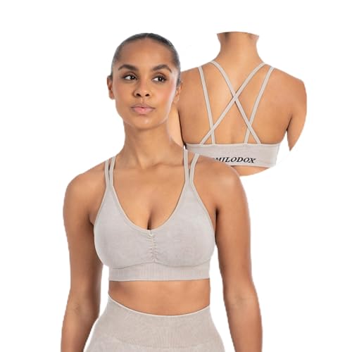 SMILODOX Sport BH Damen - Batik Acid Cross Scrunch Bra - V-Ausschnitt mit Scrunchnaht - Fester Halt - Herausnehmbare Cups - Elastisches Material - Schöner Rückenausschnitt - Ideal für Fitness Yoga von SMILODOX