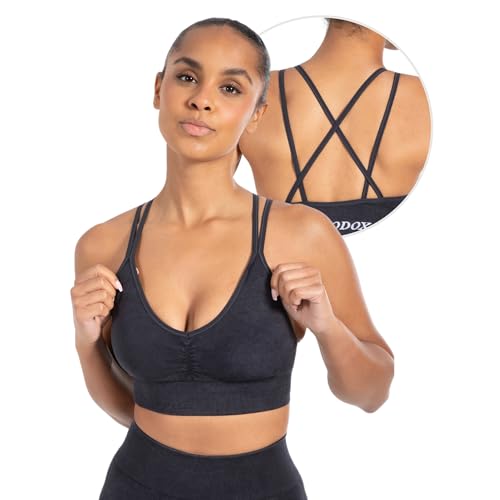 SMILODOX Sport BH Damen - Batik Acid Cross Scrunch Bra - V-Ausschnitt mit Scrunchnaht - Fester Halt - Herausnehmbare Cups - Elastisches Material - Schöner Rückenausschnitt - Ideal für Fitness Yoga von SMILODOX